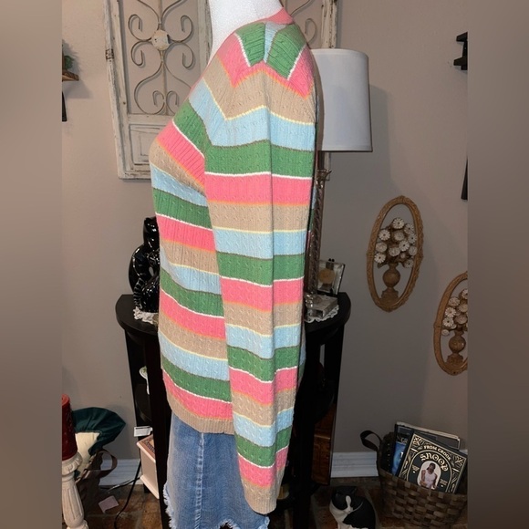 Liz Claiborne vintage pink green blue multicolored striped knit sweater Petite M - Picture 3 of 10